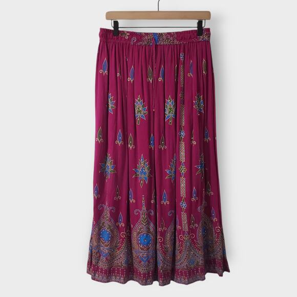 Royal Paisley Pink Floral Sequins Maxi Skirt Large Boho Gypsy Hippie Flowy NWT - Picture 1 of 12